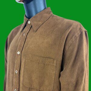 VTG Oleg Cassini Faux-Suede Western Cowboy Long Sleeve Button-Up Shirt